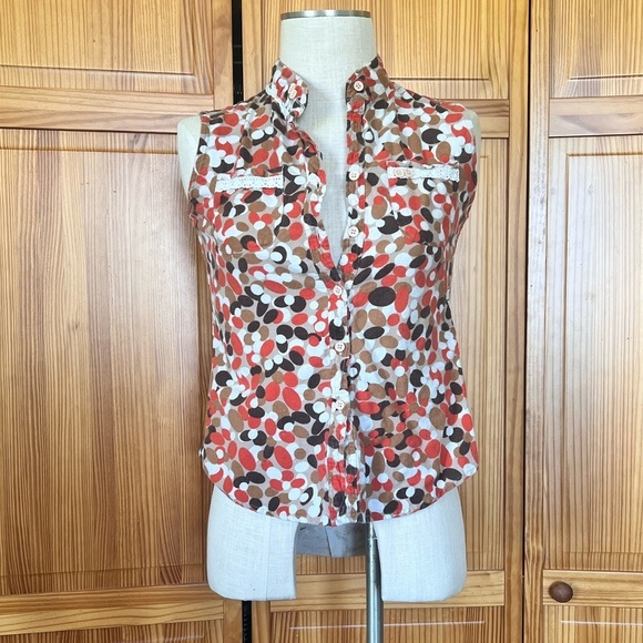 HVN HCollection Small 100% Cotton Sleeveless Shirt Retro Abstract Dots Casual - Picture 2 of 7